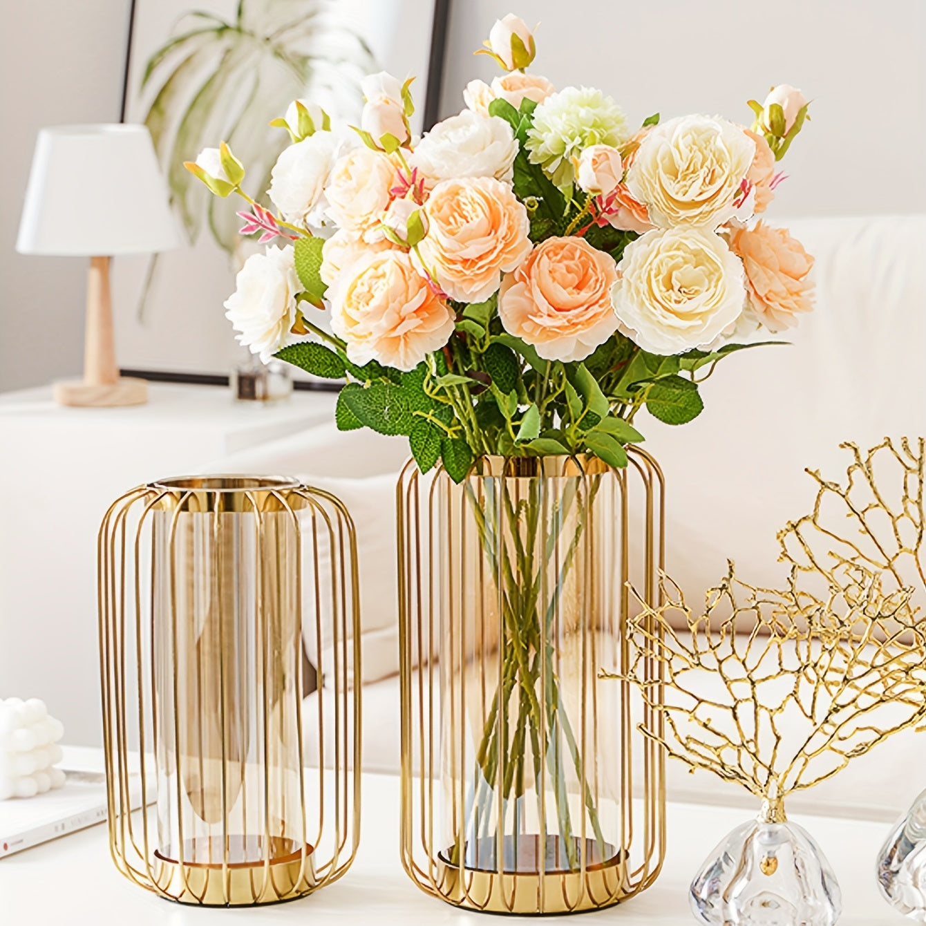 Exquisite Metal-Glass Vase Luxury Design Handcrafted Iron Art