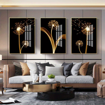 3pcs Golden Abstract Taraxacum Luxury Wall Art Canvas Painting