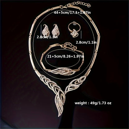 5pcs Earrings Necklace Bracelet Plus Ring Elegant Jewelry Set